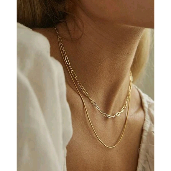 Anthropologie Florence Dainty Minimalist Layered Paperclip Chain Necklace - Picture 1 of 5